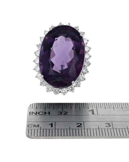 Oval Amethyst and Diamolnd Halo Statement Ring
